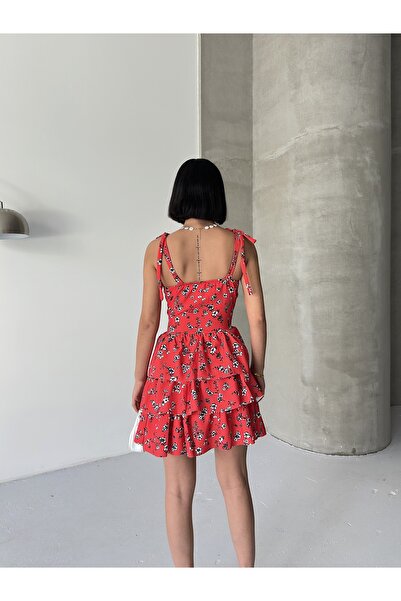 ALFUDO Moda Collection Strappy Dress Skirt Flounce Dress Chest Padded Red Mini Dress Floral Dress Patterned Dress