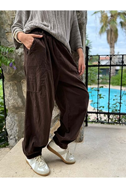 Punta Otantik Ls2203 Italian Belted Velvet Trousers Brown