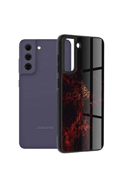 Optim Solution Husa de protectie pentru Samsung Galaxy S21, silicon TPU, Sticla, Marble Design, Rosu