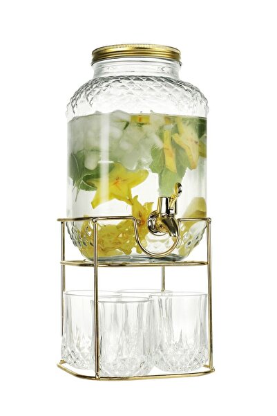 Bien Servi طقم موزع مشروبات بتصميم متين وأنيق مكون من 6 قطع، شفاف وفضي