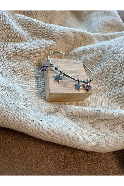 Twelve Silver Color Star Detailed Steel Tarnish Resistant Cuff Bracelet