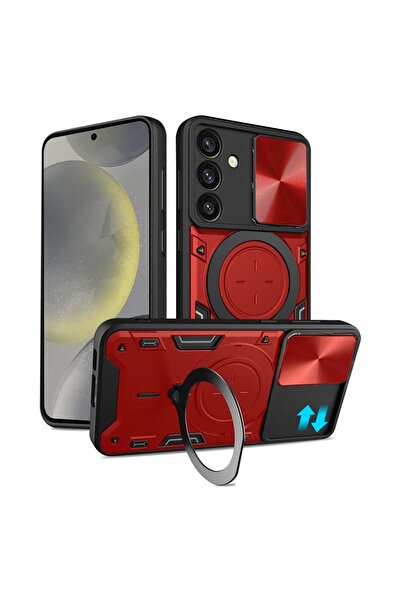 Optim Solution Husa SurveilProRingLens Cover pentru Samsung Galaxy S25, Inel Rotativ, Rosu