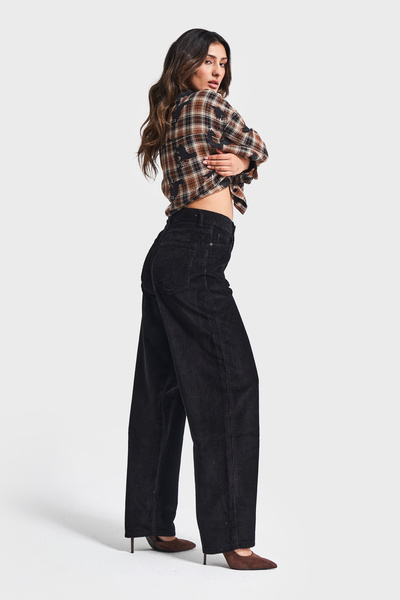 its basic Women's Black Color Cindy 26W5-1 Skater Fit Thick Corduroy Velvet Fabric Trousers