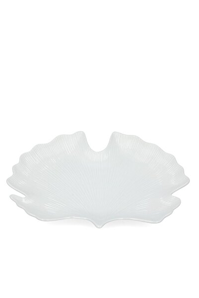 Generic طبق تقديم من البورسلين على شكل ورقة جينكو بتصميم أنيق من إيزي لايف سبا، أبيض 35 × 29 سم