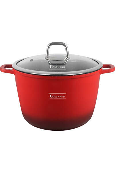 goldmann Oală adâncă GM-0624R, 24 cm, 6,2 l, finisaj marmorat, capac de sticlă cu orificiu de abur, inducție, roșu