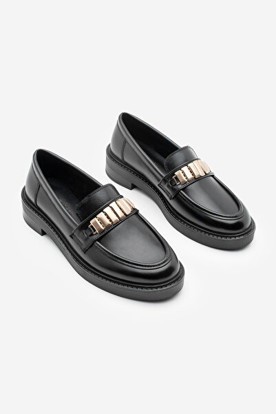 Marjin Kadın Loafer Makosen Tokalı Günlük Ayakkabı Vilyum Siyah