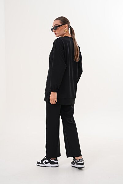 WestBound Women's Casual Crew Neck Tracksuit Set Black