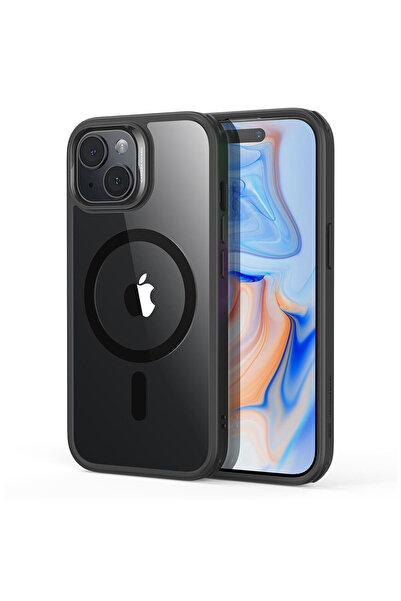 Optim Solution Husa MagSafe Anti-soc pentru Apple iPhone 15, Policarbonat, Acrylic Back, TPU, Clear-Black