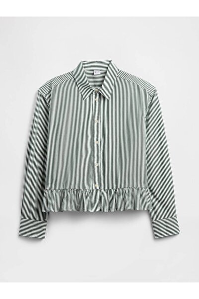 GAP Kadın Yeşil Relaxed Cropped Poplin Peplum Gömlek
