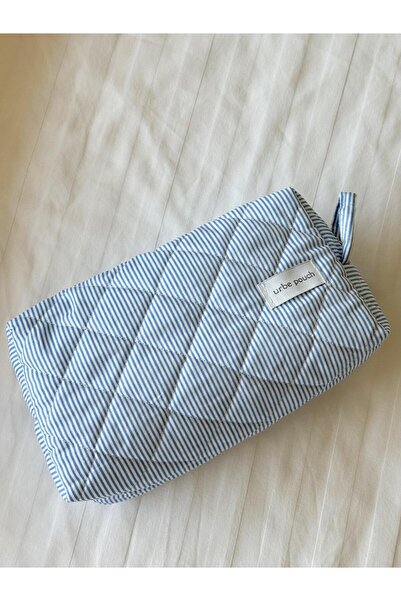 urbepouch Mavi Çizgili Soft Makyaj Çantası - Büyük boy