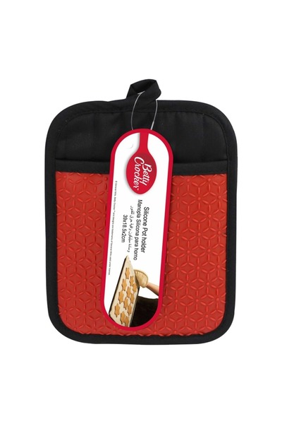 BETTY CROCKER حامل وعاء سيليكون عالي الجودة وسهل التنظيف ومقاوم للحرارة أحمر وأسود 23 × 17.2 سم