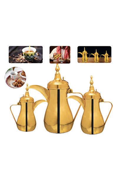 DLC طقم دلة رسلان طقم دلة قهوة عربية ستيل جودة عالية - 3 قطع