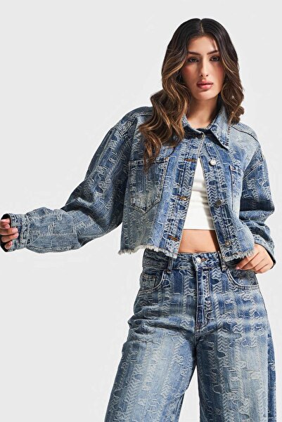 its basic Γυναικείο τζιν χρώμα 4w5-32 Crop Straight Fit Ειδικό υφασμάτινο σχέδιο τζιν μπουφάν