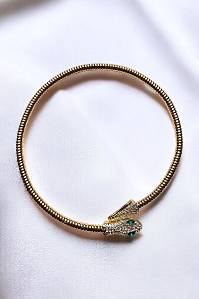 PETEK AKSESUAR Metalized Choker Stone Snake Necklace