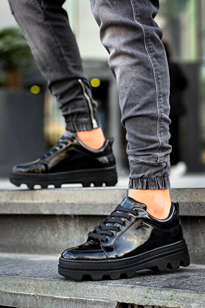Zerenyus Zrn-056 Tractor Sole Black Patent Leather Casual Sports Shoes