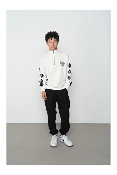 QUEEN KİDS Locoloco 2-Piece Set with 2-Ply Flower Print (Ages 9-15) - Ecru-Black