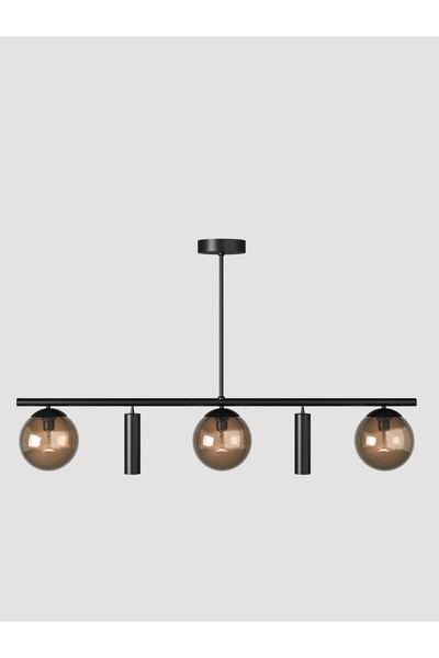 avizade SİENA Siyah Metal Gövdeli 5’li Modern Avize–3 Bal Cam Küre ve 2 Spot Işıklı Dekoratif Aydınlatma