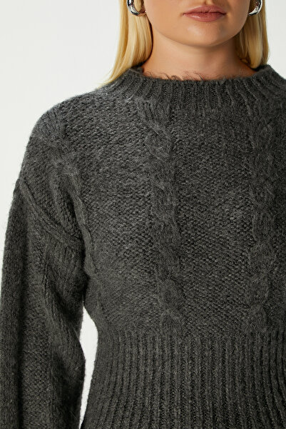 Ritnice Women's Stay Soft Texture Hair Knit Thick Anthracite Knitwear Sweater Kz00174