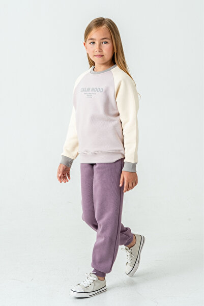 AHENGİM Σετ χειμερινής φόρμας για κορίτσια Calm Mood με στάμπα με 3 κλωστές Ak4209