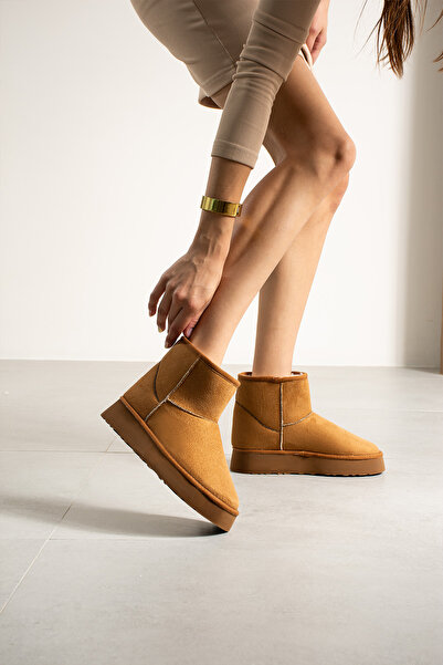 Lorenn Mini Taba Süet İçi Kürklü Kalın Taban Kadın Bot