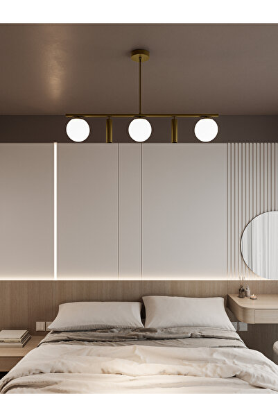 avizade SİENA Eskitme Metal Gövdeli 5’li Modern Avize–3 Beyaz Cam Küre ve 2 S...