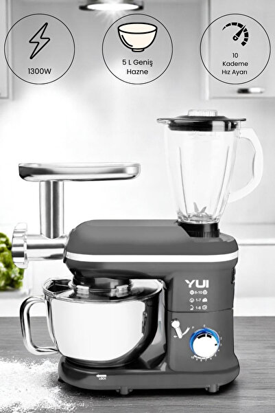 Empressco Çok fonksiyonlu 3'ü Bir Arada Stand Mikser, Kıyma ve Blender Seti Gri