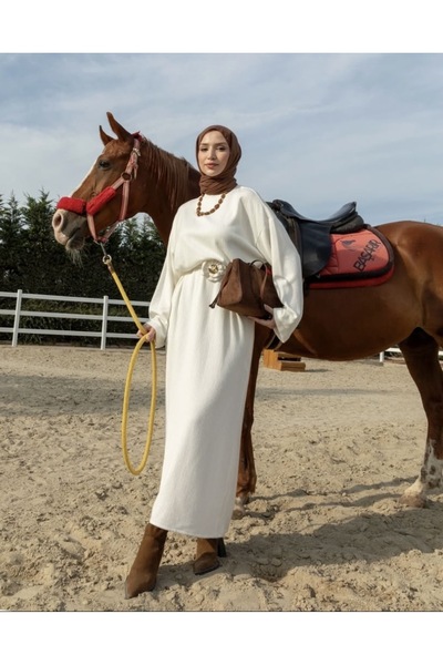 Bersi Butik Belt Detailed Hijab Knitwear Dress