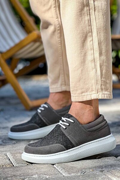 Zapatos حذاء كلاسيكي رجالي يومي من الجلد السويدي والكتان برباط من طراز KB042 SKBT - رمادي