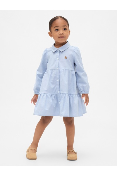 GAP Kız Bebek Açık Mavi Tiered Oxford Gömlek Elbise