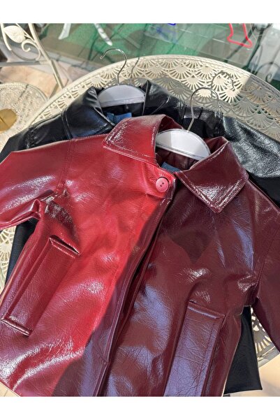 Butik Girl's Red Shiny Faux Leather Jacket