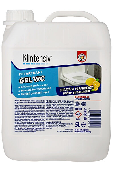 KLINTENSIV Detartrant WC Gel 5 Litri – Curățare Intensă pentru Suprafețe Ceramice, Elimină Depunerile ș