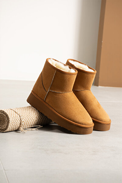 Lorenn Mini Taba Süet İçi Kürklü Kalın Taban Kadın Bot