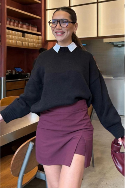 AFROGİYİM Women's Relaxed Fit Crew Neck Oversized Knit Sweater