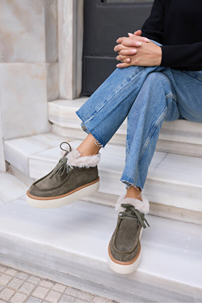 ANGELİNA JONES Paula Women's Khaki Genuine Suede Boots