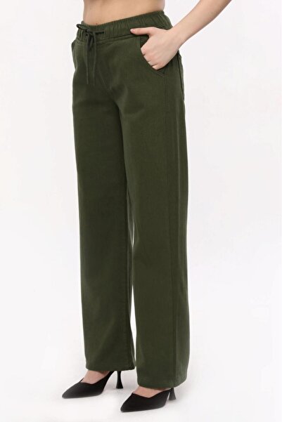 SHEVEGA Women's Khaki Waist with Drawstring Elastic Loose-Leg Pants