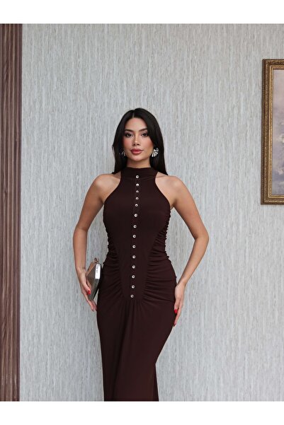 ESRAHELVACI Long Dress with Side Gathered Button Detail