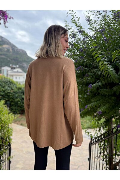 Punta Otantik LS6211 Ιταλική πλεκτή μπλούζα με σχέδιο καρδιάς Camel