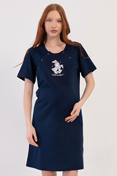 VİENETTA Tunica de maternitate cu mâneci scurte, cu imprimeu, culoare bleumarin pentru femei C2T3N1014