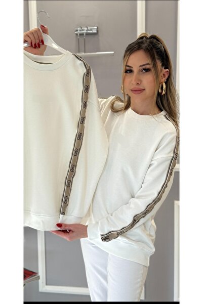 ESNOA Women's Sleeves with Striped Detail, Round Neck, High-Quality Fabric, No Shardoon Sweatshirt