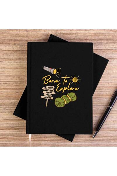 CrowsGate Born to Explore Black Unlined Canvas Notebook