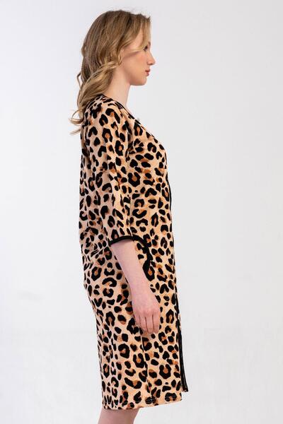 VİENETTA Rochie de acasă cu mâneci capri cu imprimeu leopard pentru femei C0T0N3305