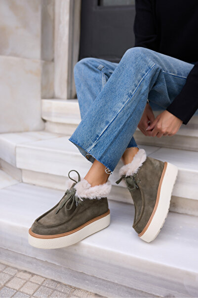 ANGELİNA JONES Paula Women's Khaki Genuine Suede Boots