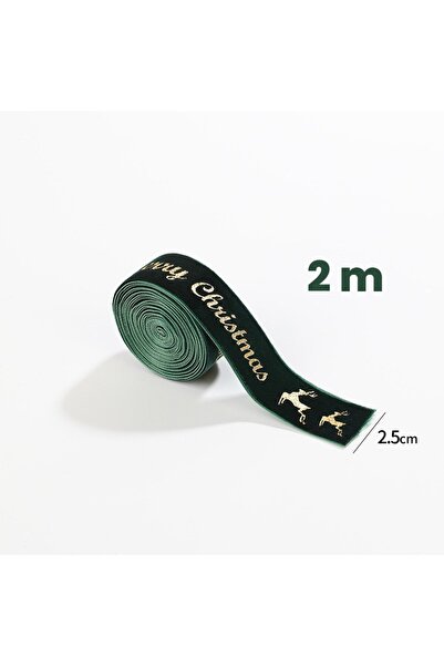 Flippy Christmas Decorative Ribbon, Velvet-look Fabric, Merry Christmas & Golden Deer, 200 x 2.5 cm,