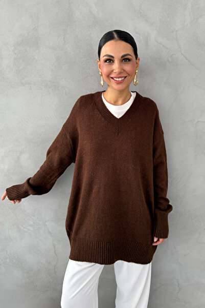 Seda Yalçın Atelier Kahve V Yaka Oversize Pinterest Triko Kazak