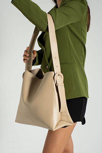 H&D COLLECTİON Black Soft Leather Large Shopper Bag with Snap Fasteners and Internal Compartment with Zipper