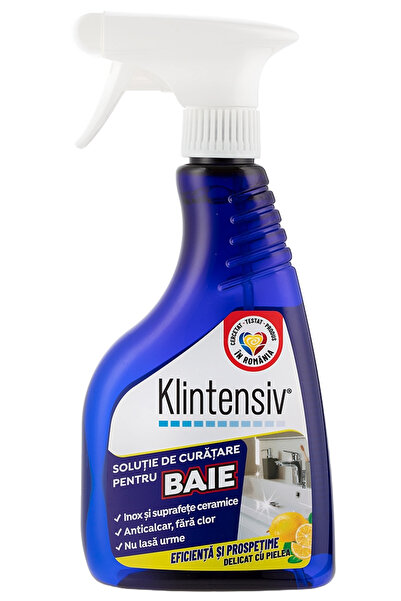 KLINTENSIV Soluție Curățare Baie 500 ml – Îndepărtează Eficient Calcarul, Suprafețe Strălucitoare Fă