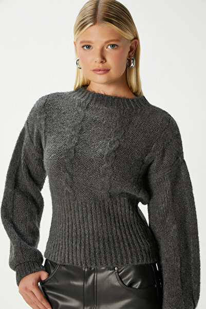 Ritnice Women's Stay Soft Texture Hair Knit Thick Anthracite Knitwear Sweater Kz00174