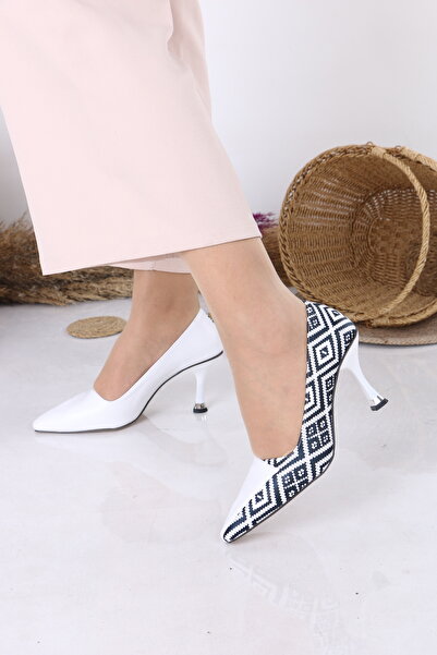 Victoria Desenli Siyah İnce Topuklu Stiletto