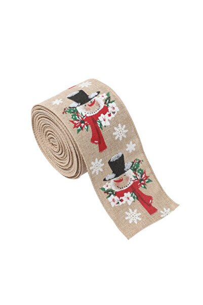Flippy Decorative Christmas Ribbon, Snowman Design, 200 x 6.3 cm, Khaki