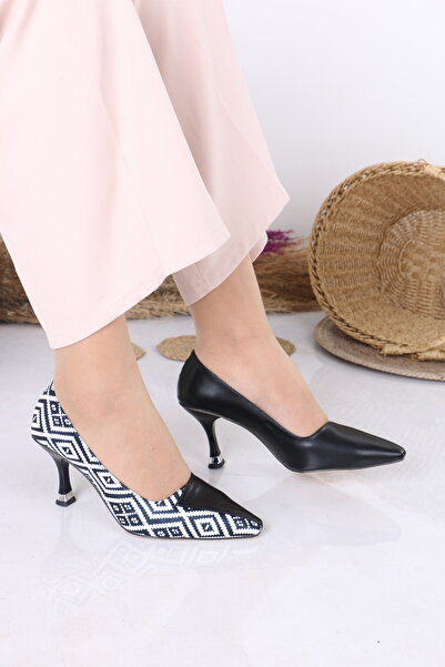 Victoria Desenli Siyah İnce Topuklu Stiletto